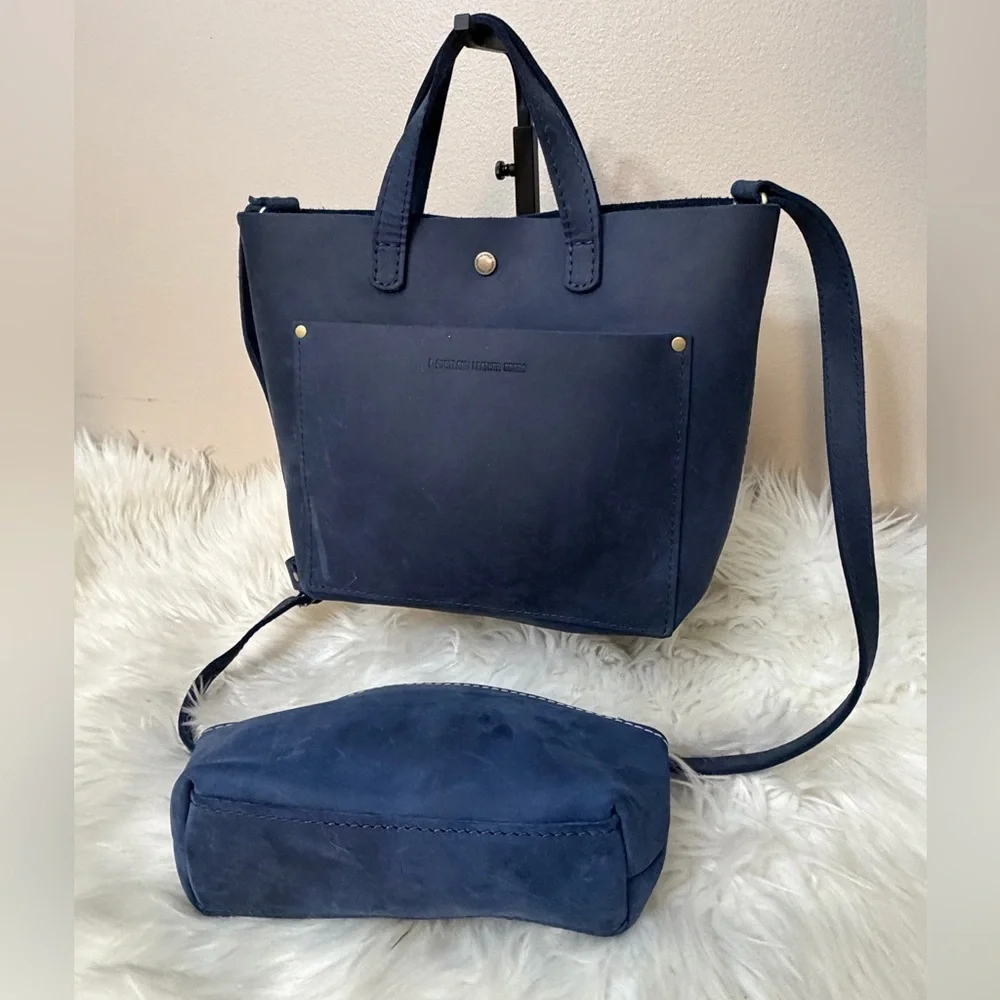 Portland Leather Midnight Blue Tote Bag.: Small wristlet included
